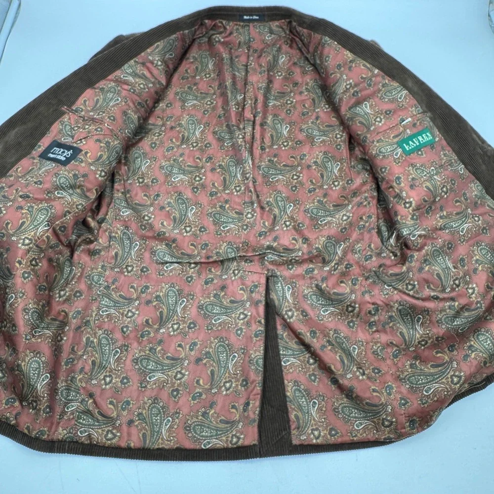 Lauren Ralph Lauren 42R Brown Corduroy Blazer Mens‎ Paisley Lined Sport Coat
